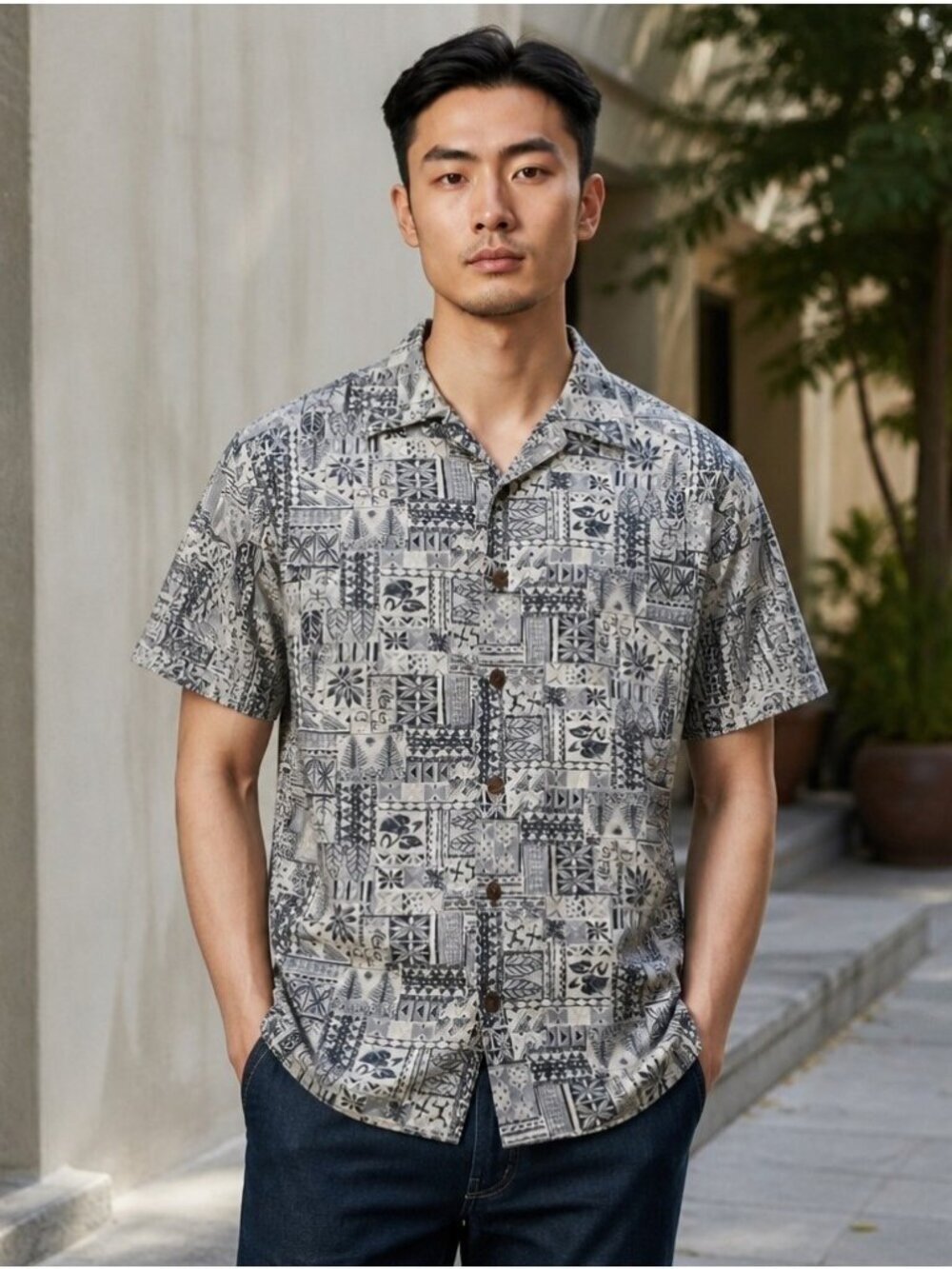 Hilo Hattie Hawaiian Shirt Men's Medium Button-Down Short Sleeve Luau Tribal